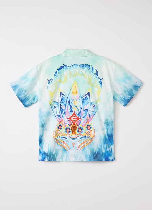 Casablanca Surf Lotus overhemd met tie-dye dessin en logo - voorkant 3 turquoise
