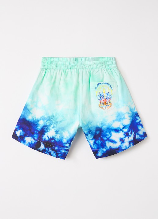 Casablanca Surf Lotus straight fit korte broek met tie-dye dessin en logo - voorkant 3 turquoise