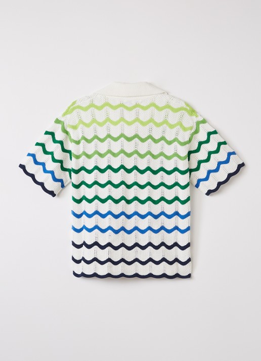 Casablanca Wave polo van crochet met ingebreid patroon - voorkant 2 gebroken wit