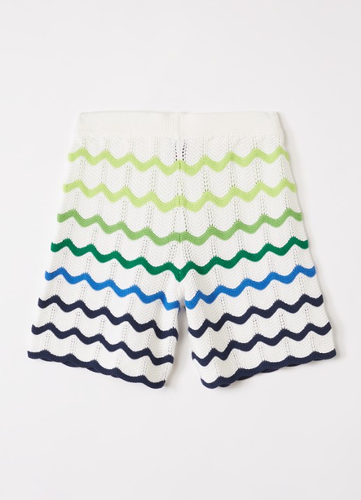 Casablanca Wave straight fit korte broek van crochet met ingebreid patroon - voorkant 3 gebroken wit