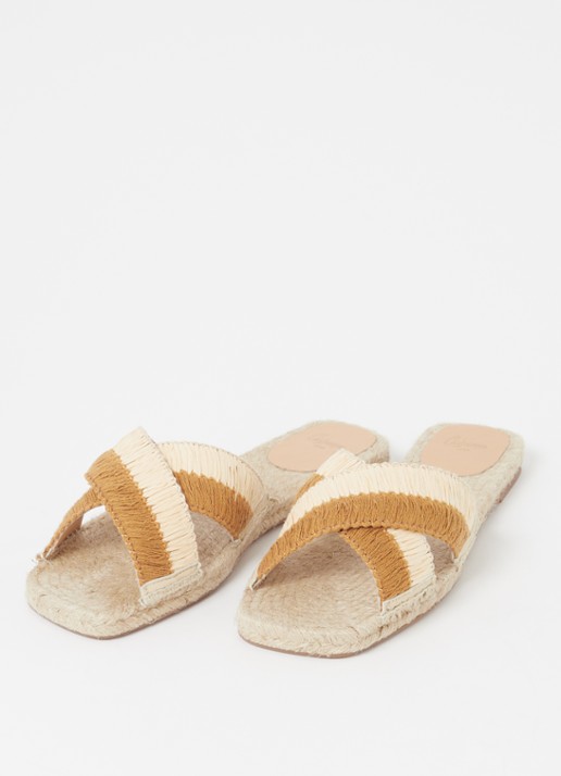 Castañer Priscila slipper met raffia details - detail 2 bruin