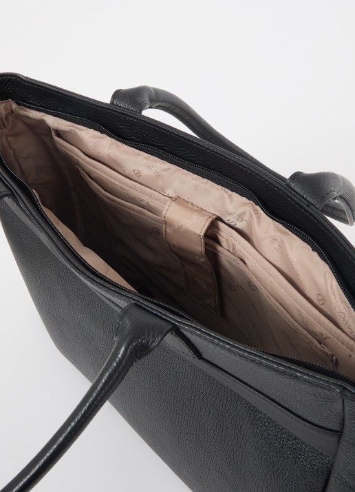 Castelijn & Beerens Anna schoudertas van leer met 15,6 inch laptopvak - detail zwart