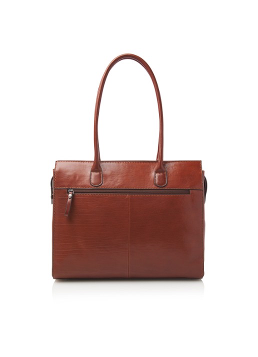 Castelijn & Beerens Ellen schoudertas met 15 inch laptopvak - achterkant 8 cognac