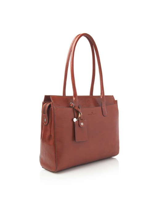 Castelijn & Beerens Ellen schoudertas met 15 inch laptopvak - voorkant 2 cognac