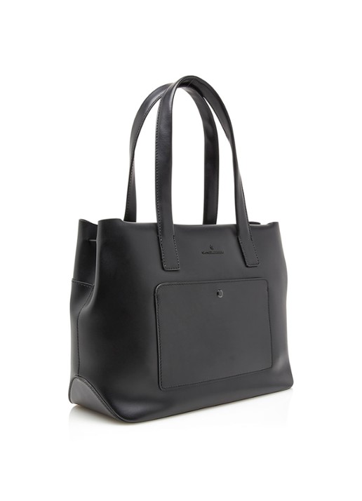 Castelijn & Beerens Emma schoudertas van leer met 13,3 inch laptopvak - voorkant 2 zwart
