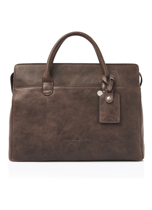 Castelijn & Beerens Laptoptas van leer met 15,6 inch laptopvak - voorkant bruin