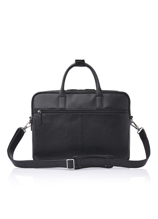 Castelijn & Beerens Laptoptas van leer met 15,6 inch laptopvak - achterkant 8 zwart