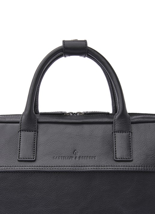 Castelijn & Beerens Laptoptas van leer met 15,6 inch laptopvak - detail zwart