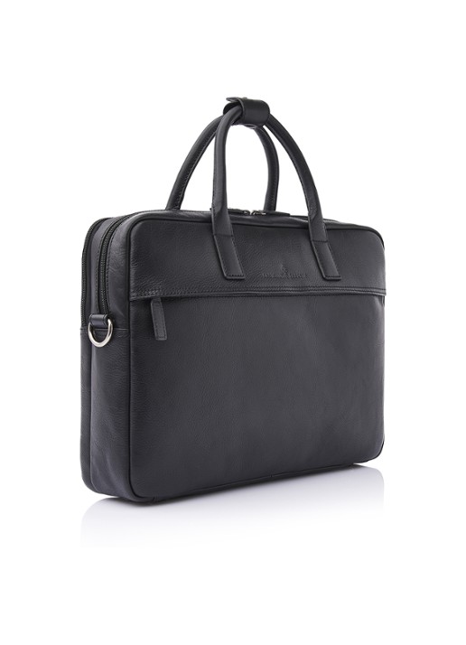 Castelijn & Beerens Laptoptas van leer met 15,6 inch laptopvak - voorkant 7 zwart
