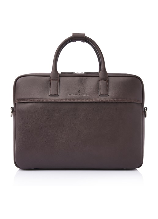 Castelijn & Beerens Laptoptas van leer met 15,6 inch laptopvak - voorkant 6 lichtbruin