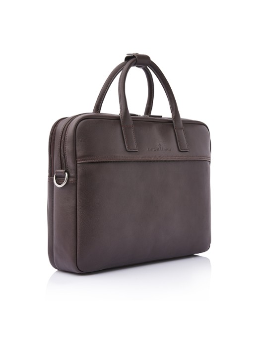 Castelijn & Beerens Laptoptas van leer met 15,6 inch laptopvak - voorkant 7 lichtbruin