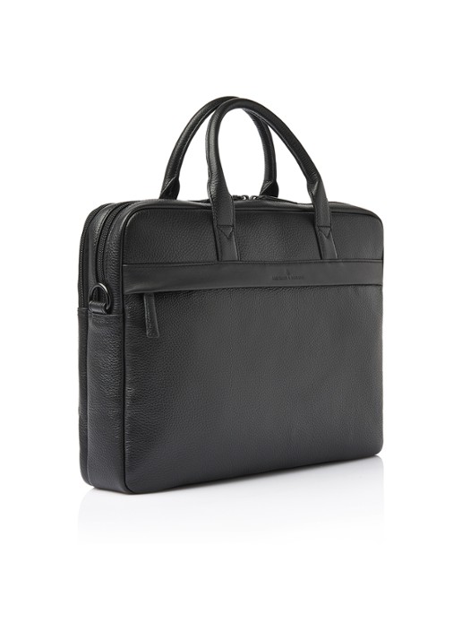 Castelijn & Beerens Moss laptoptas van leer met 17 inch laptopvak - voorkant 2 zwart