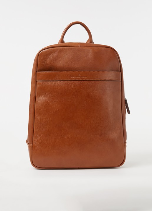 Castelijn & Beerens Rugzak van leer met 15,6 inch laptopvak - voorkant roestbruin