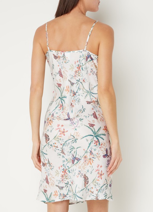 CCDK Copenhagen Jade slipdress met dier- en bloemenprint  - achterkant gebroken wit
