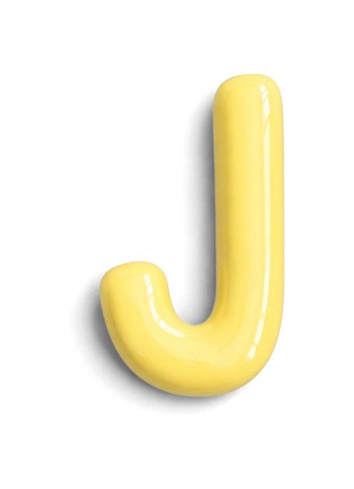 Ceramics by Romy Letter J hanger 10 cm - voorkant geel