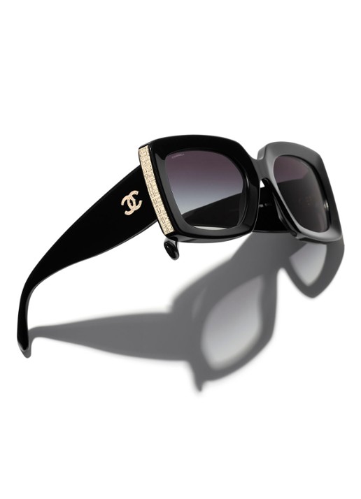 CHANEL RECHTHOEKIGE ZONNEBRIL - detail 4 zwart
