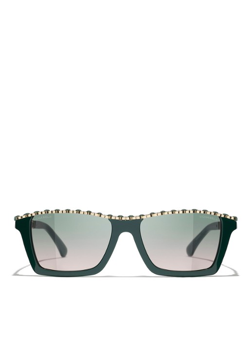 CHANEL RECHTHOEKIGE ZONNEBRIL - detail groen