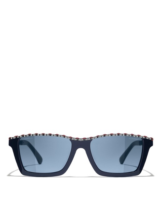 CHANEL RECHTHOEKIGE ZONNEBRIL - detail 2 donkerblauw