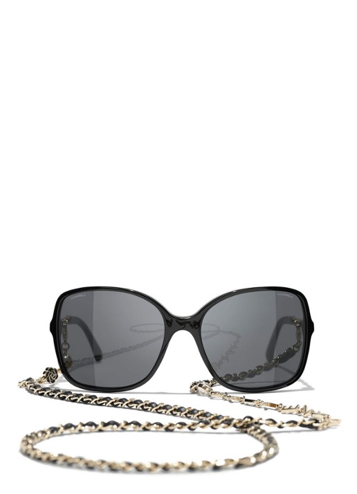 CHANEL VIERKANTE ZONNEBRIL - detail 2 zwart