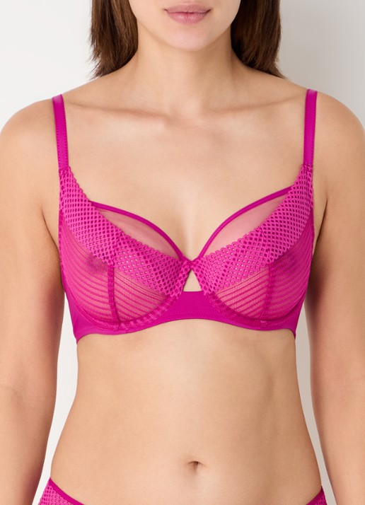 Chantelle Beugel bh met kant en mesh - detail donkerroze