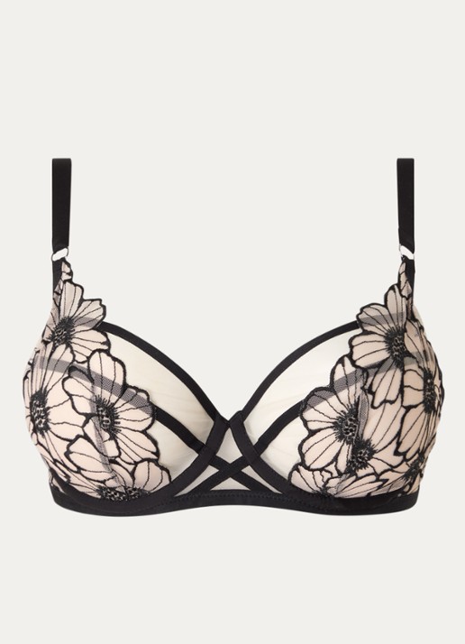 Chantelle Beugel bh van mesh met bloemborduring - voorkant 3 zwart