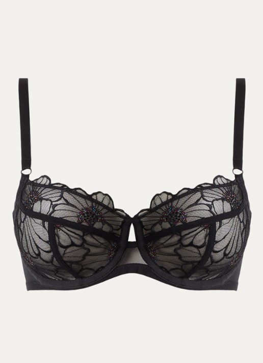 Chantelle Beugel bh van mesh met bloemborduring - voorkant 2 zwart