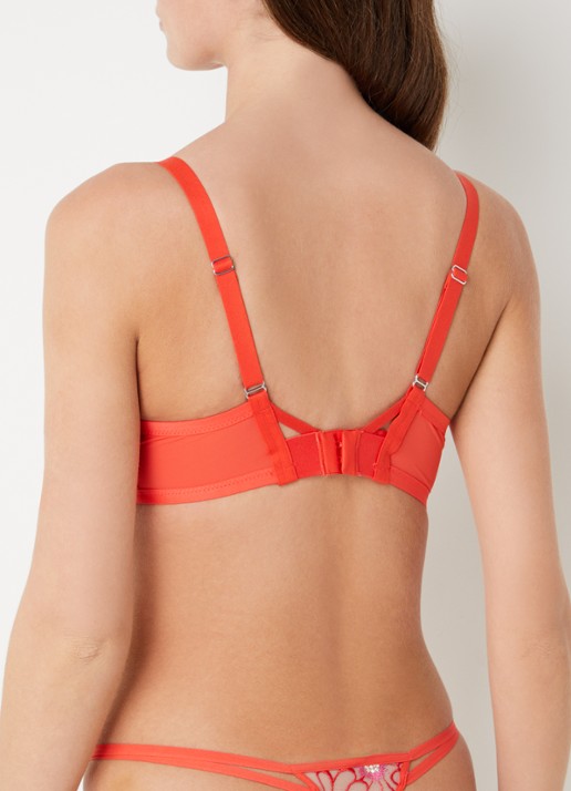 Chantelle Beugel bh van mesh met bloemborduring - achterkant 3 koraalrood