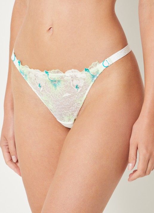 Chantelle Daydream tanga van mesh met borduring - voorkant 5 lime