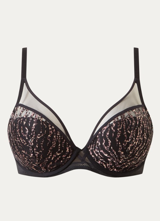 Chantelle Electra beugel bh met panterprint en overlay van mesh - voorkant zwart