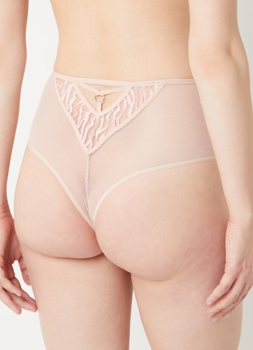 Chantelle Electra high waisted tanga met mesh - achterkant oudroze