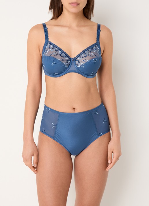 Chantelle Every Curve high waisted slip met borduring - voorkant 3 staalblauw