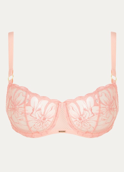 Chantelle Fleurs balconette bh van kant - voorkant perzikroze