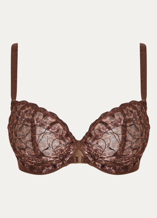 Chantelle Fleurs beugel bh met kant - voorkant bruin
