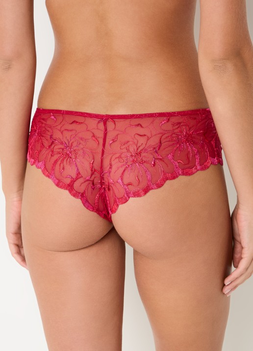 Chantelle Fleurs shorty van mesh met borduring - achterkant 3 rood