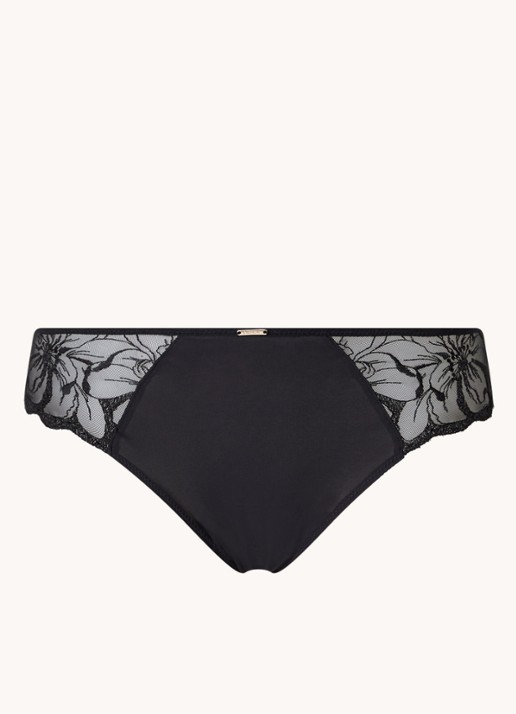Chantelle Fleurs slip van mesh met borduring en lurex - voorkant zwart