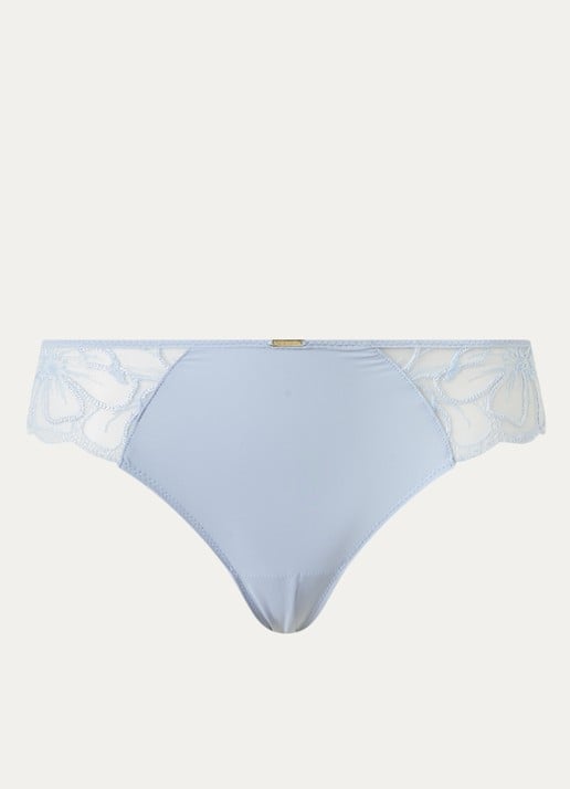 Chantelle Fleurs slip van mesh met borduring en lurex - voorkant lichtblauw