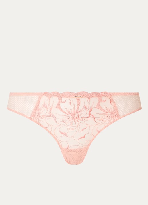 Chantelle Fleurs tanga van kant - voorkant zalmroze