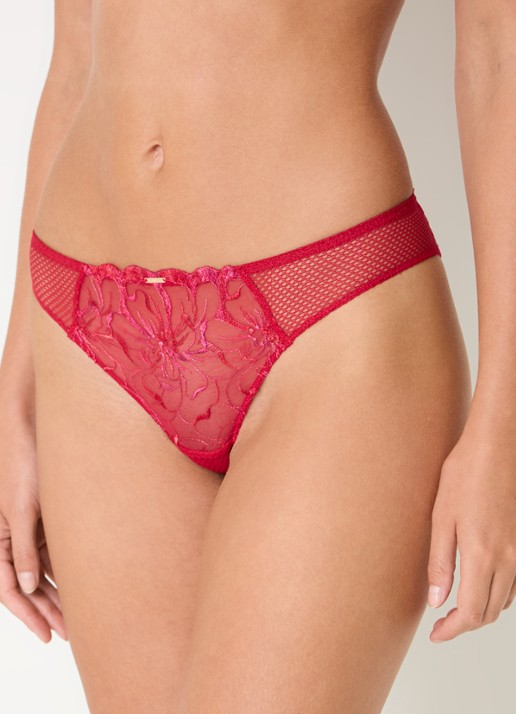 Chantelle Fleurs tanga van kant - detail rood