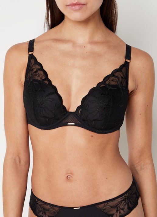 Chantelle Fleurs voorgevormde plunge bh met borduring - detail 3 zwart