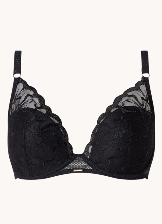 Chantelle Fleurs voorgevormde plunge bh met borduring - voorkant zwart