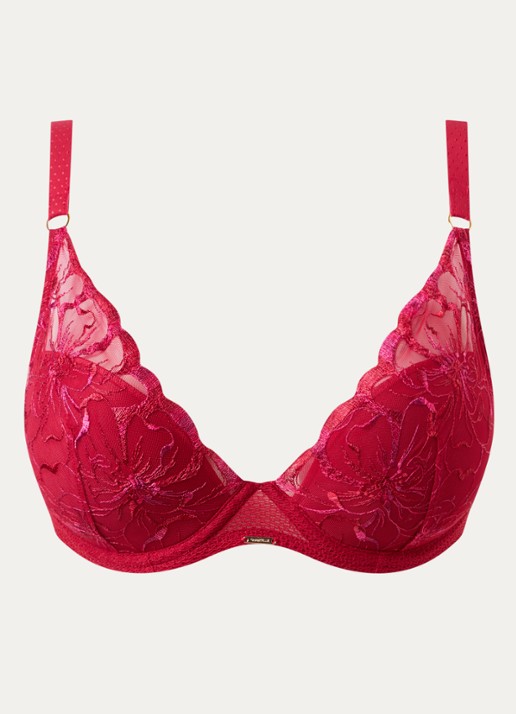 Chantelle Fleurs voorgevormde plunge bh met borduring - voorkant 4 rood