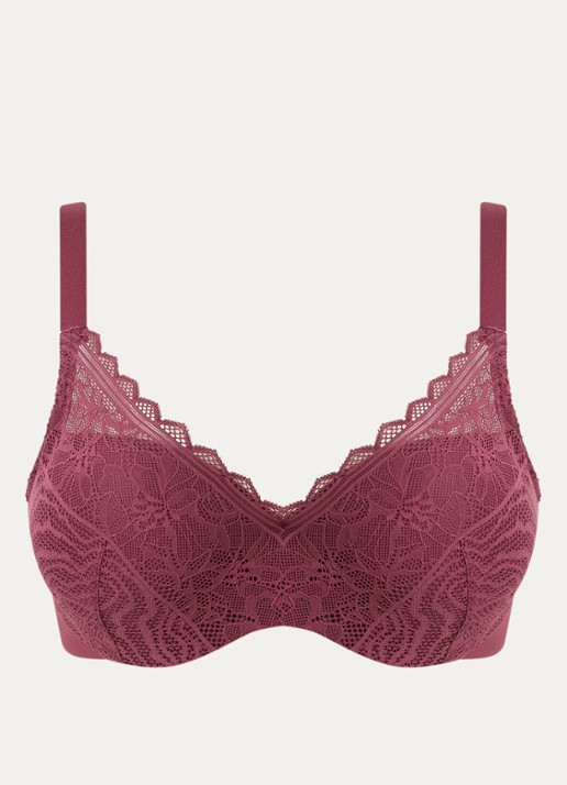 Chantelle Floral Touch voorgevormde bh met overlay van kant - voorkant 4 bordeauxrood