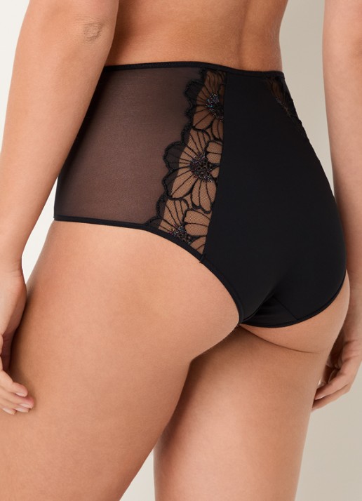 Chantelle High waist slip van mesh met bloemborduring - achterkant 3 zwart
