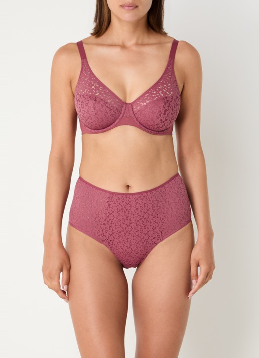 Chantelle High waisted slip met kant - voorkant 3 bordeauxrood