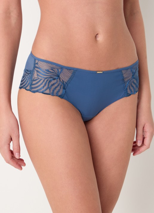 Chantelle Legend shorty van mesh met borduring - detail donkerblauw
