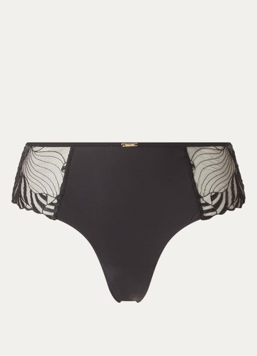 Chantelle Legend shorty van mesh met borduring - voorkant zwart
