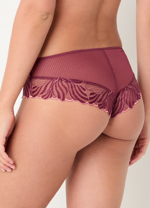 Chantelle Legend shorty van mesh met borduring - achterkant 5 bordeauxrood
