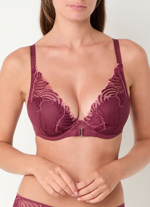 Chantelle Legend voorgevormde beugel bh met overlay van mesh - detail bordeauxrood