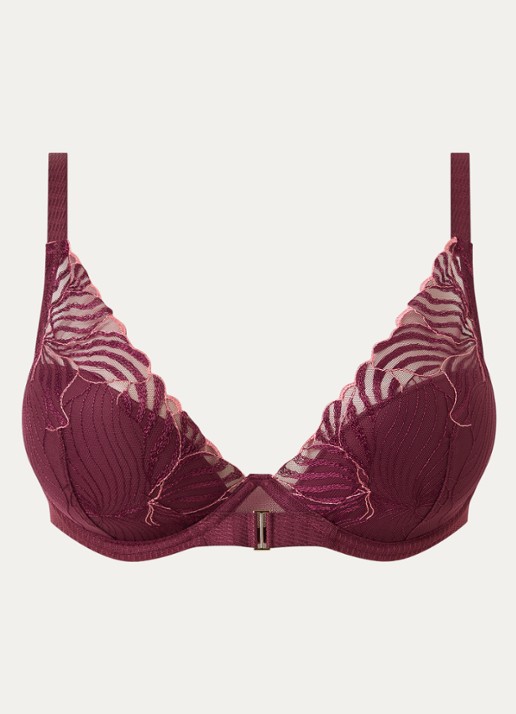 Chantelle Legend voorgevormde beugel bh met overlay van mesh - voorkant 3 bordeauxrood