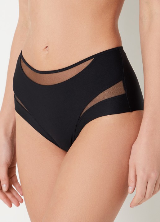 Chantelle Li high waisted shorty met mesh  - voorkant 5 zwart